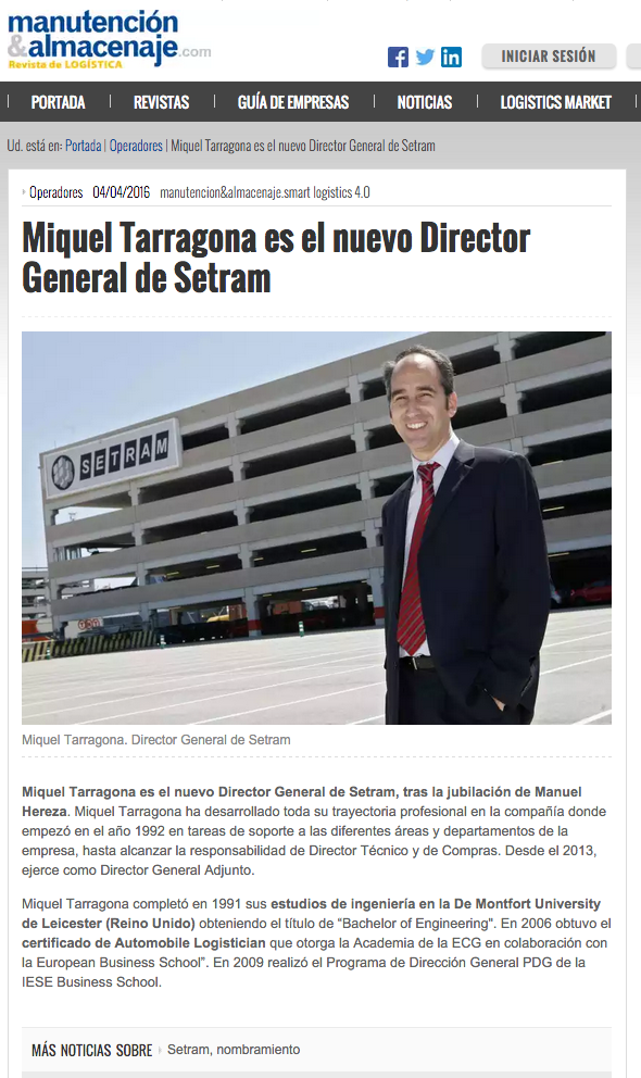 Miquel Tarragona Director General SETRAM en Manutención y Almacenaje