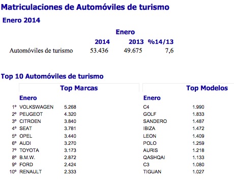 Matriculaciones turimos 2014 Anfac