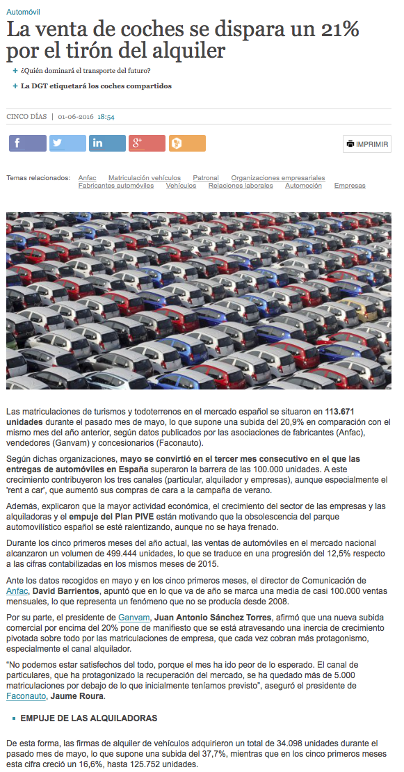 ventas turismos coches automóviles mayo 2016 21% más